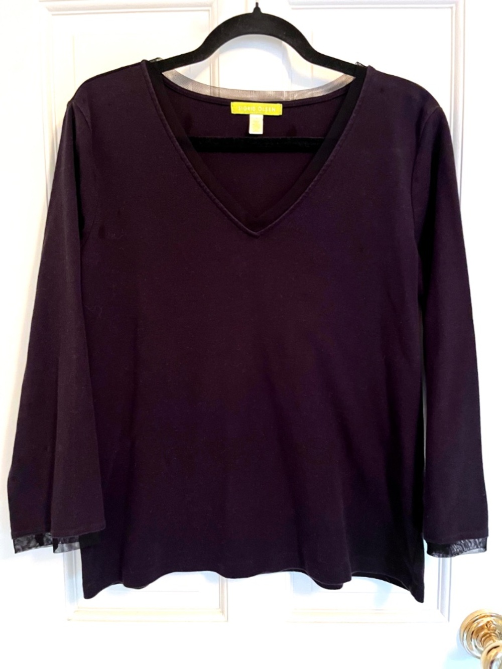 Sigrid Olsen Black Vintage sweater with neck/sleeve Sheer Fabric Edging